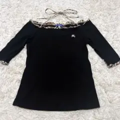 バーバリー ホルターネック トップス オフショルダー ノバチェック フリル 黒