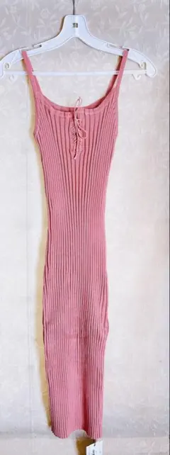 ピンク ノースリーブ リブ編み ワンピース 【割引ありプロフィール参照】