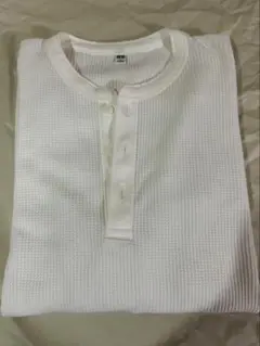 ユニクロ　ワッフルヘンリーネックTシャツ　長袖　ホワイト　Lサイズ