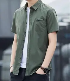 ⭐︎メンズ　オックスフォードシャツ/カーキ/半袖シャツ⭐︎