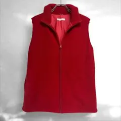 ランバンスポール　ジップアップベスト　リブ編みレッド　大きめサイズ40（C1