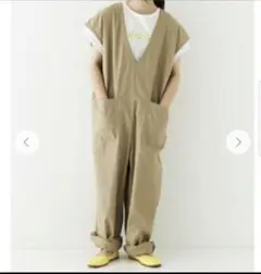 ネストローブ【UpcycleLino】オールインワン　サロペット　ベージュ
