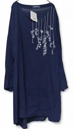 drug store's ネイビー 刺繍 長袖シャツチュニック タグ付　リネン混