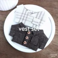 (239) [vest set] ベージュ チェック & ブラウン トップス