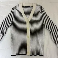 KNITPIA 白黒ストライプ Vネックカーディガン