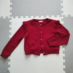 BRANSHES　130cm　フリル付き赤長袖カーディガン