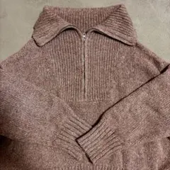 ハーフジップミックスニットトップス