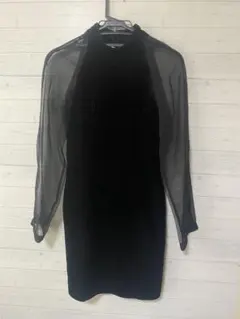 ブラック ベロア シースルー袖 ミニドレス