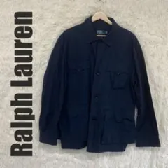希少 ラルフローレン 90s サファリジャケット ヴィンテージ加工 濃紺　Ｌ