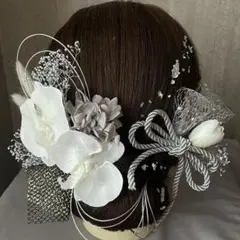 銀箔水引紐リボン×胡蝶蘭髪飾り♡成人式　卒業式　結婚式　和装　袴　振袖　前撮り