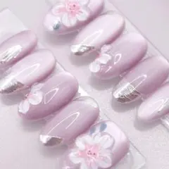 342ネイルチップSサイズ 韓国 上品 立体フラワー ミラーフレンチ マグネット