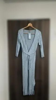 最終再値下げしました 【ビームス】春夏グレー リブ編み ロングカーディガン