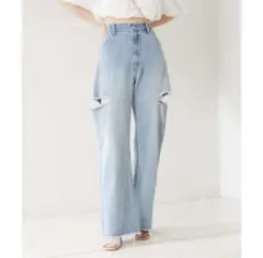 ダメージワイドデニムパンツ＊Chico＊ライトブルー