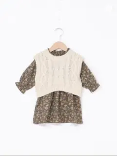 レースニット花柄ワンピセット petit main コゲチャ