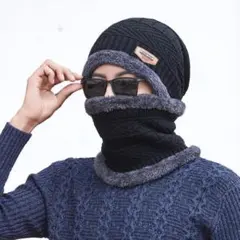 【2点セット】ニット帽 ネックウォーマー 裏起毛 帽子 防寒 暖かい