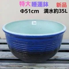 新品 ∅50 陶器 睡蓮鉢 特大 楕円 メダカ鉢 手造り 青＆緑色 高級 LLB