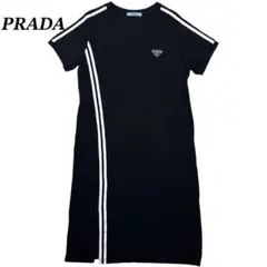 PRADA プラダ ワンピース 三角ロゴ 三角プレート ブラック ミモレ丈 美品のサムネイル