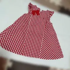 組曲　ギンガムチェック 赤　リボン付き ワンピース　夏服　ノースリーブのサムネイル