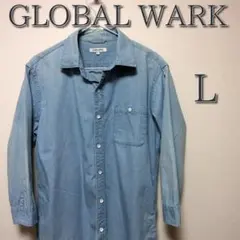【送料無料】GLOBAL WORK 7分袖 ライトブルーシャツ L