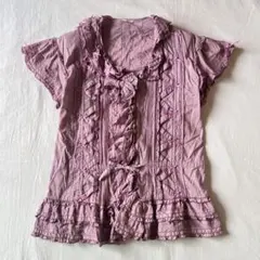 【高級】PINK HOUSE ピンクハウス カットソー 半袖 フリル パープル