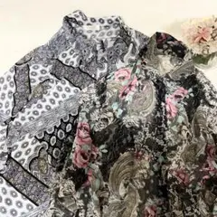 レトロ ビンテージ ２枚セット販売 長袖シャツ Lサイズ シア感 肩バット 花柄
