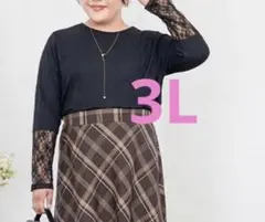 3L 大きいサイズ　しまむら　hina 袖レース　長袖　裾スリットプルオーバー