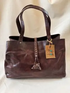 馬革　レザー　ハンドバッグ　プリミティブ　ダークブラウン　ハンドステッチ