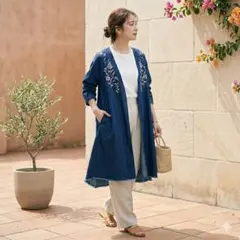 スナイデル　新品　デニム　ロング　ライトアウター　花柄　刺繍　デニムジャケット