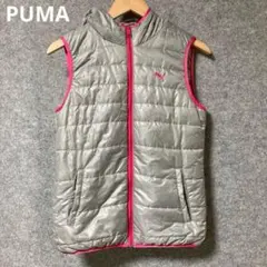 PUMA フード付き中綿ベスト シルバー/ピンク