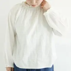 SamansaMos2 格子柄ドビー襟フリルブラウス オフホワイト