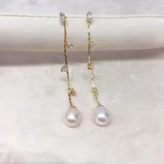 天然淡水パール ピアス「光の枝」