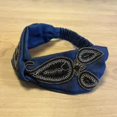 ROSE BUD ビーズ刺繍 デニムヘアバンド