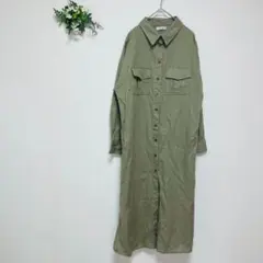 レヌー　シャツワンピース　ポケット　麻混　無地
