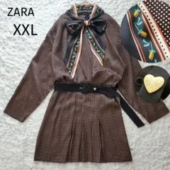 ZARA ザラ【XXL】ボウタイ　ドット　ミニ ワンピース　とろみ　大きいサイズ