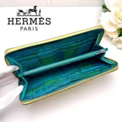HERMES エルメス アザップシルクイン 長財布 ラウンドファスナー 黄色 緑のサムネイル