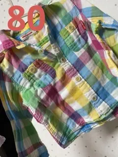 miki HOUSE マルチカラー チェックシャツ 80