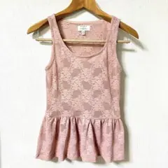 ZARA ザラ 総レース ペプラム ノースリーブ トップス ピンク Sのサムネイル