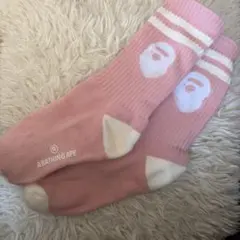 A BATHING APE ソックス ピンク ホワイト