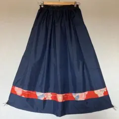 0307 大島紬新品反物　着物リメイク　タック入りギャザースカート 正絹