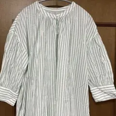 ディスコート　ボーダー　シャツワンピース　緑