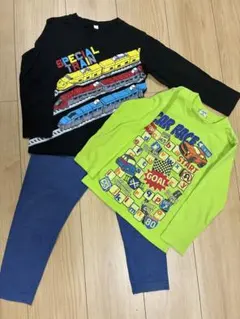 新幹線と車の長袖Tシャツ2枚セットとレギンスパンツ