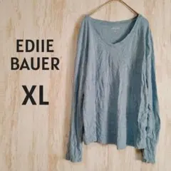 Eddie Bauer【XL】 長袖 Tシャツ ライトブルー V ネック 無地のサムネイル