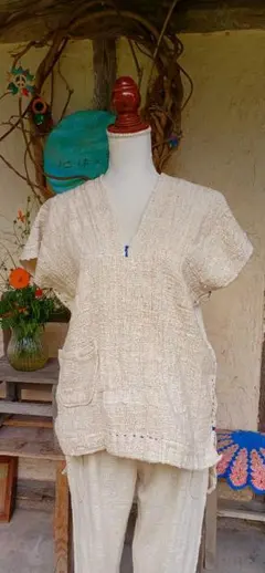 一点もの∞半袖カットソー∞天然素材∞ハンドメイド∞手紡ぎ∞手織り