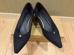 ルタロン　フロントコンビネーションパンプス　ネイビー スエード調　ゴールド金具のサムネイル