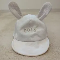 美品　PoloBaby ベビー帽子 ウサギの耳付き 薄 ベージュ44cm　春夏秋