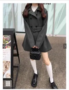 新品ベルト付きスタンドカラーミドル丈コート[2e836]