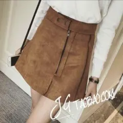 スエード ミニスカート 秋 ブラウン キャメル L 台形スカート