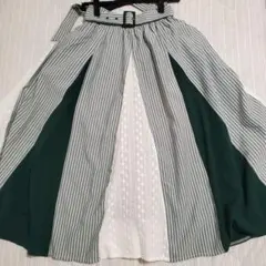 axes femme　パッチワーク風ロングフレアスカート　グリーン