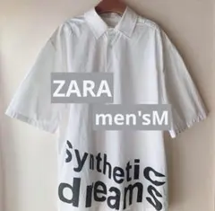 ZARA メンズM ホワイト プリントシャツS（大きめサイズ）