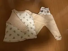 ベージュ クマ柄腹巻きパジャマ